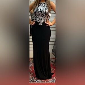 Prom High Neck Dress Black with Silver detailing